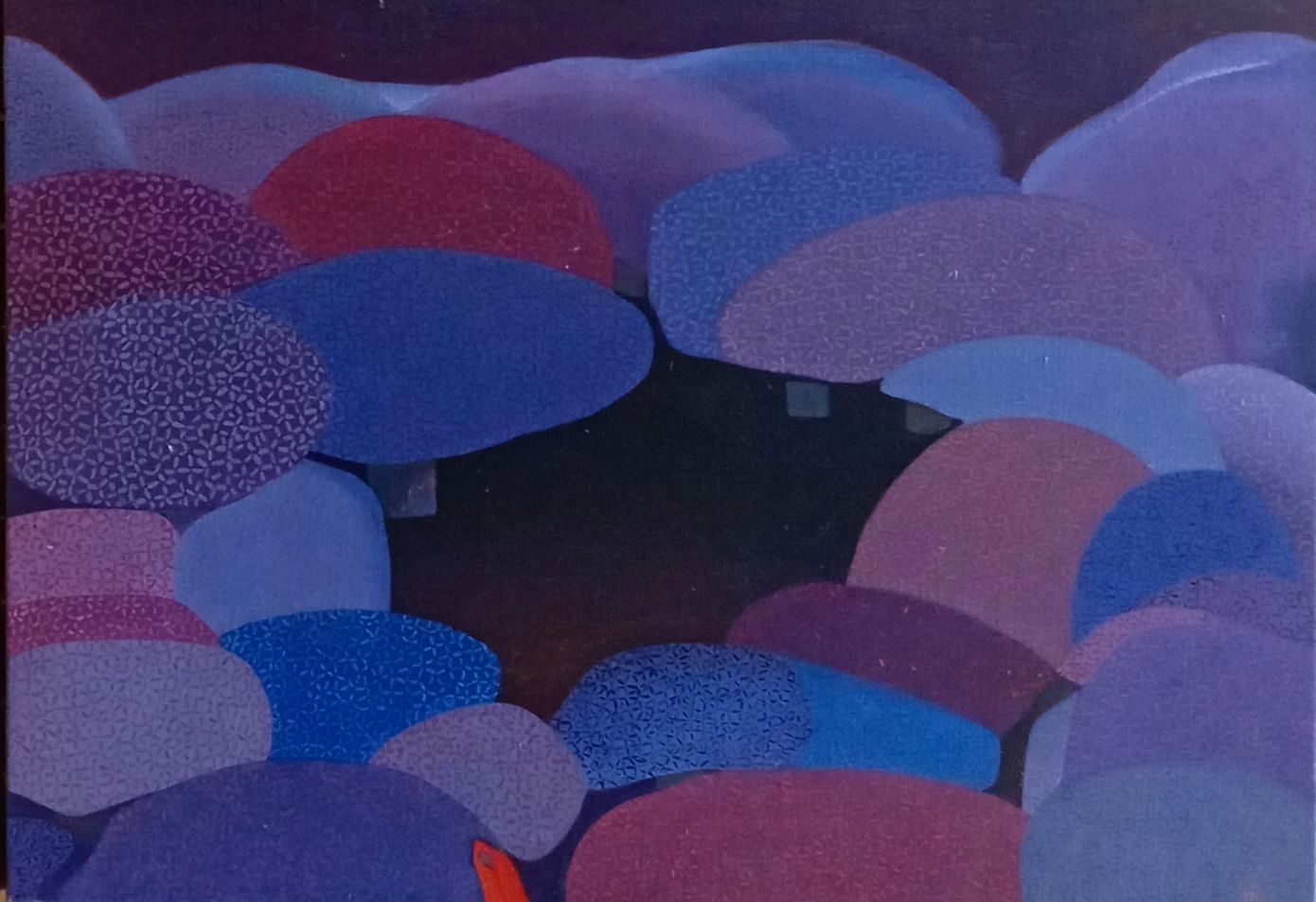 2013 Árboles violetas alrededor de un centro oscuro y Caperucita roja delante 46x33 Óleo sobre lienzo
